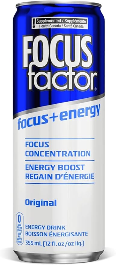 Focus Factor Energy Drink - 12 x 355ml Cans (Original Flavour) - with Focus + Energy - Lightly Carbonated Sugar Free Low Calorie with Vitamin B6 &amp Vitamin B12