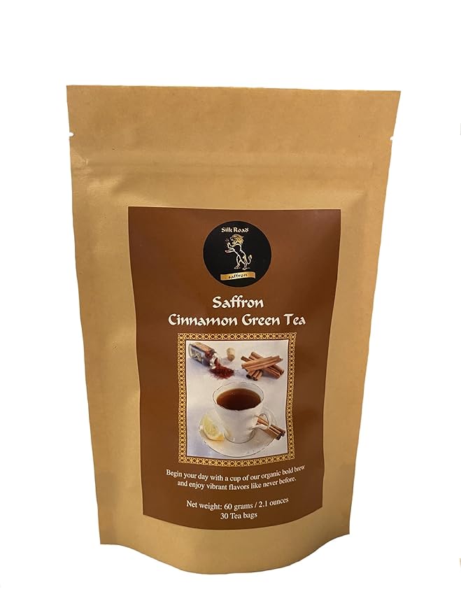 Organic Saffron Organic Ginger Herbal Tea - for better health and wellness (Pack of 1 Saffron Cinnamon Green Tea)