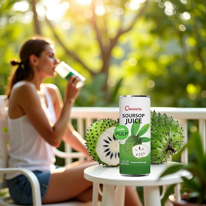 Omura Soursop Juice Drink with Pulp 11.3 Fl Oz (12-Pack) | Refreshing Tropical Fruit Beverage | Graviola Guanabana Juice
