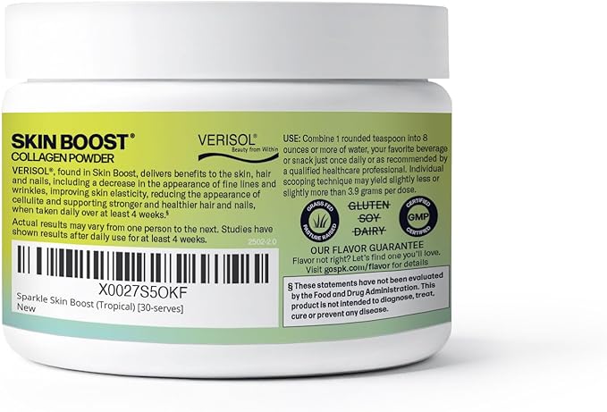 Sparkle Wellness VERISOL Bioactive Hydrolyzed Collagen Peptides | Collagen Powder Supplement with Vitamin C for Skin Hair &amp Nail Health | Skin Boost (Tropical) [30-Serves]