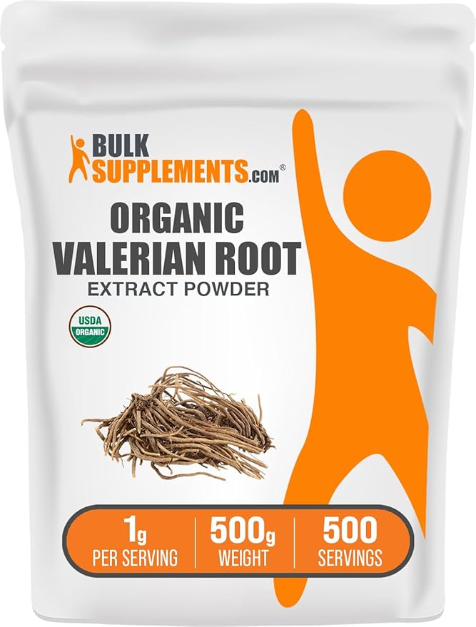 BulkSupplements.com Organic Valerian Extract Powder - Sourced from Valerian Root Herbal Supplement - Gluten Free 1g per Serving 500g (1.1 lbs) (Pack of 1)