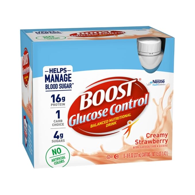 Boost Balanced Nutritional Drink Creamy Strawberry Helps Manage Blood Sugar with No Artificial Colors 6-8 FL OZ Bottles/Pack (Pack of 2)