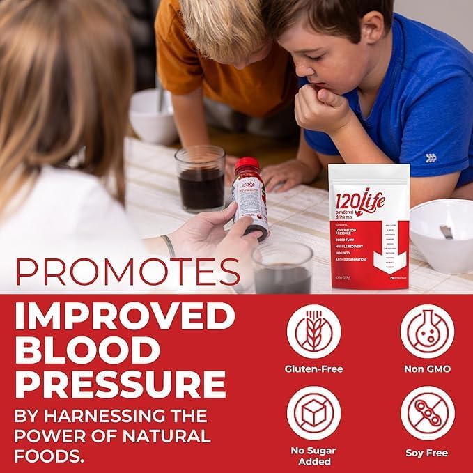 120LIFE Blood Pressure Support Natural Beet Root Powder Drink Mix with Pomegranate Powder Cranberry Supplement Tart Cherry Hibiscus and Magnesium (28 Servings) - Gluten-Free Vegan
