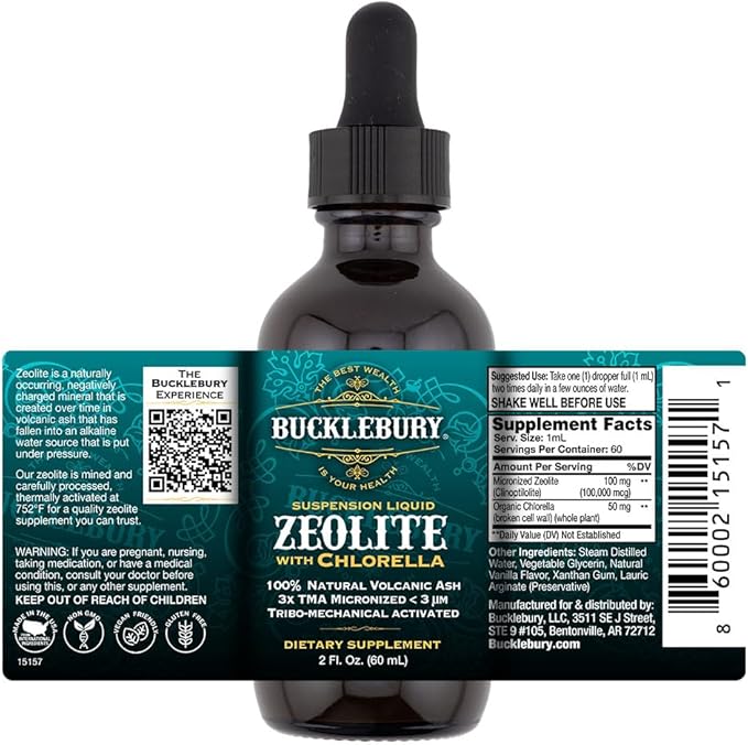 BUCKLEBURY Zeolite Liquid Suspension w/Chlorella - Detox Support Immune System and Digestive Tract Health Support for Kids and Adults (60 Servings)