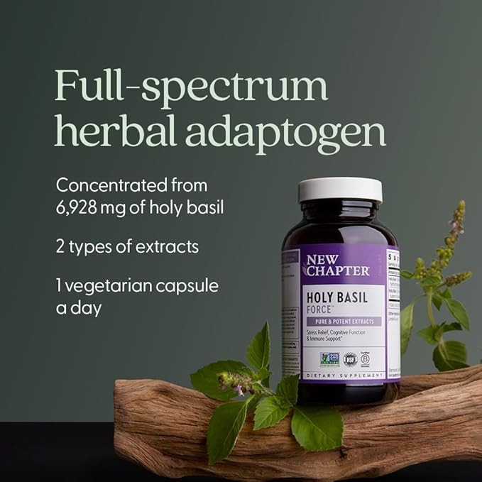 New Chapter Stress Relief Supplement - Holy Basil Force with Supercritical Holy Basil for Stress Support + Immune Support + Non-GMO Ingredients - Vegetarian Capsules 120 Count