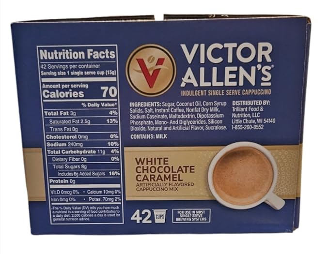 Victor Allen Indulgent White Chocolate Caramel Cappuccino Single Serve Cups BUNDLE - 42 Count w/ 5 RECIPES