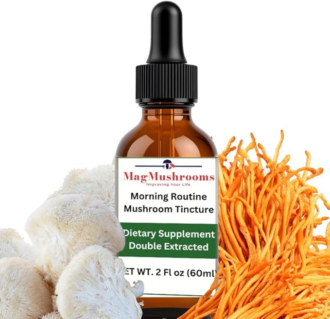 Morning Routine Mushroom Tincture High Potency Double Extracted 60 Daily Doses Lion's Mane and Cordyceps
