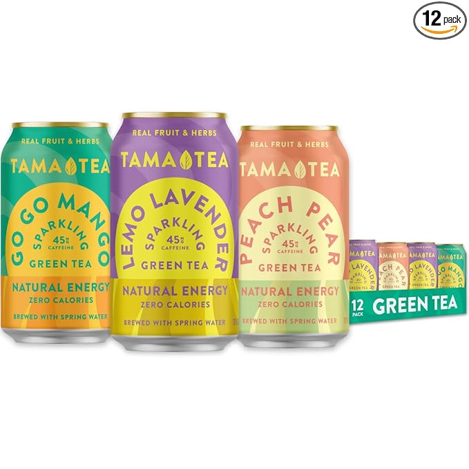 Unsweetened Sparkling Green Tea by Tama Tea - Organic Iced Green Tea Variety Pack Zero Calories &amp Zero Carbs | 45mg Caffeine No Artificial Ingredients 12 oz (12-Pack)