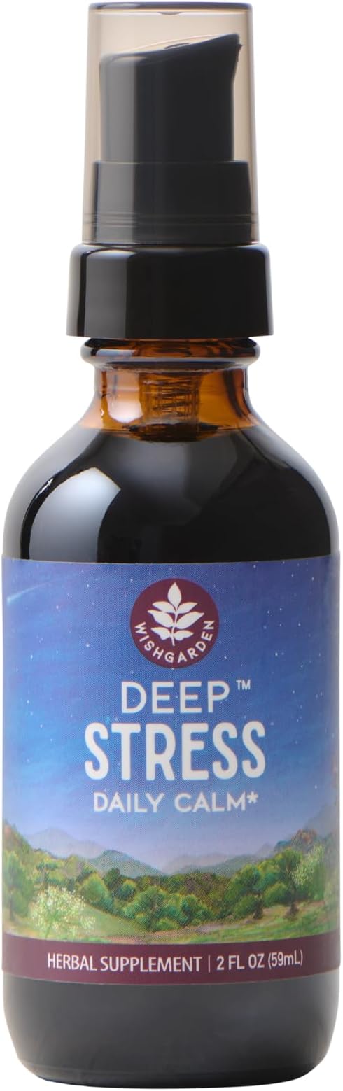 WishGarden Herbs Deep Stress with Ashwagandha - Plant-Based Liquid Herbal Adrenal Support Supplement with Ashwagandha Root and Powerhouse Adaptogens for Stress Relief Fast-Acting Stress Tincture 2oz