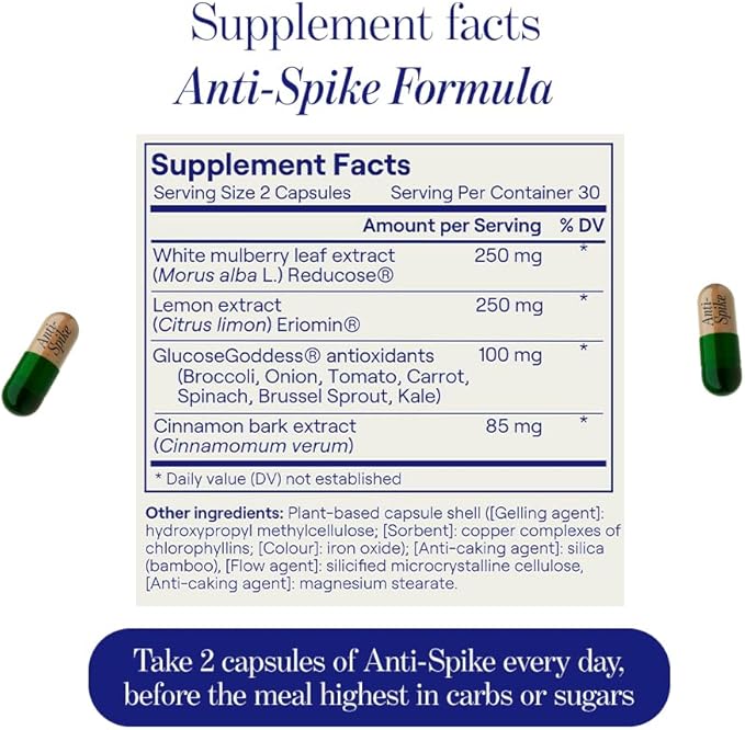 Anti-Spike Formula by The Glucose Goddess - Supports Healthy Blood Sugar Levels Already Within Normal Range Vegan Gluten-Free 60 Capsules (30-Day Supply)