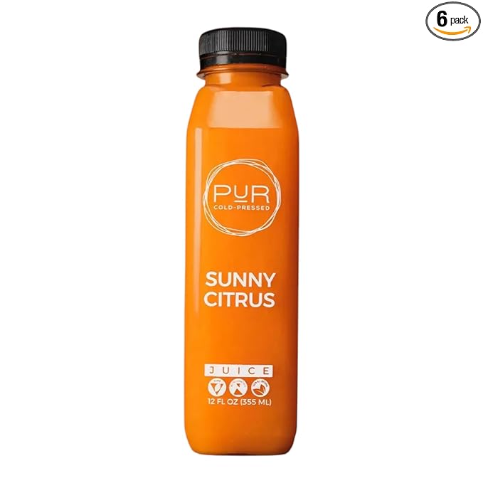 PUR Cold-Pressed Juice – Sunny Citrus 6 Pack – Apple Lemon Pineapple Carrot Ginger &amp Turmeric Juice – Zesty Drink Supports Wellness Digestion &amp Cleanse Days – Raw Pressed at Source