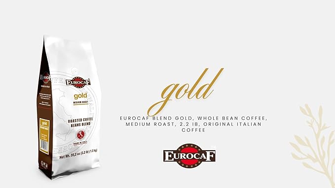 Eurocaf Blend Gold Whole Bean Coffee Medium Roast 2.2 Ib Original Italian Coffee (Pack of 1)