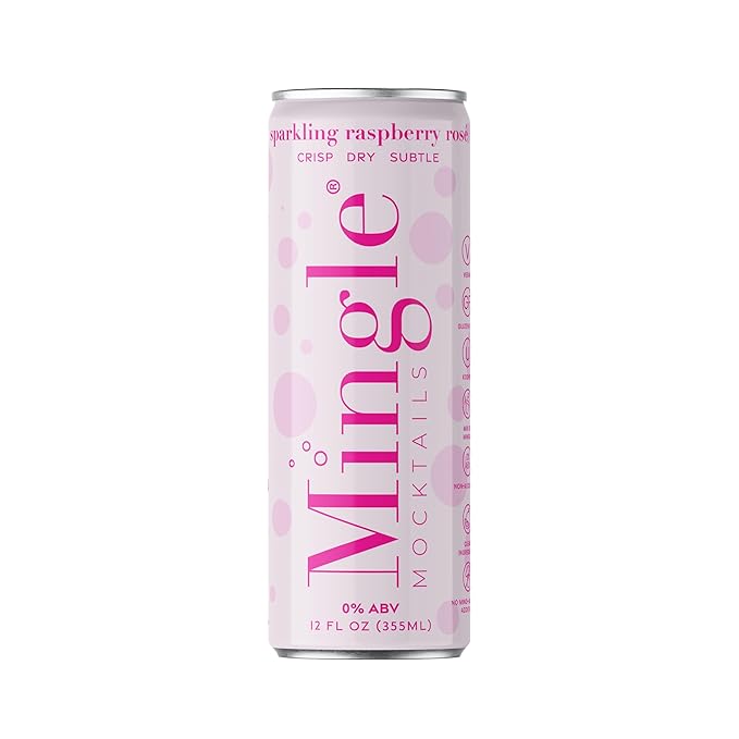 Mingle Mocktails Sparkling Raspberry Rose Non Alcoholic Drinks Alcohol Alternative Pre-Mixed Drinks Made with Real Juice Canned Mocktails or Cocktail Drink Mixer Gluten Free Vegan 12 Pack 12 Cans