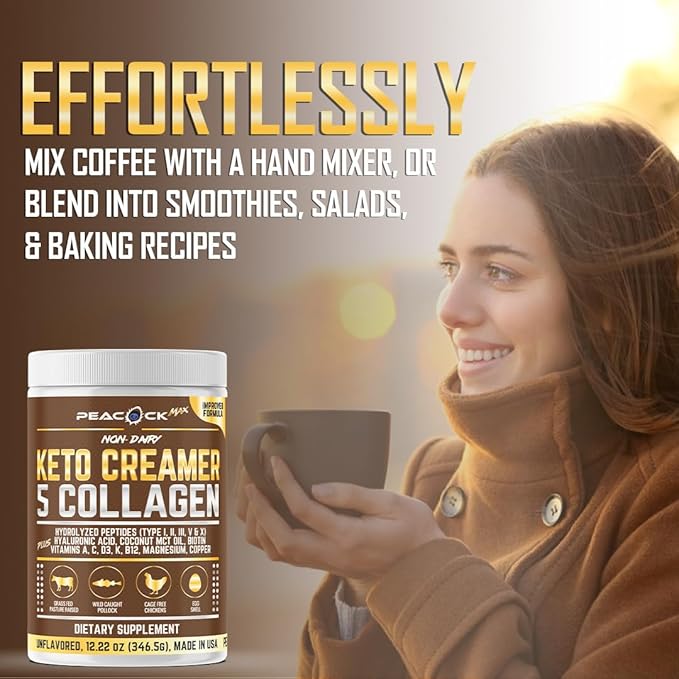 Collagen Keto Coffee Creamer Powder 12.22 oz Pack of 12 Hydrolyzed Collagen Peptides with Coconut MCT Oil Magnesium Unflavored Protein Powder Sugar Free Coffee Creamer for Smoothies