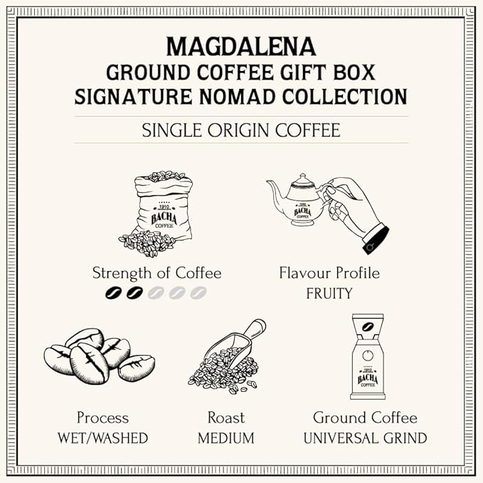 Bacha Coffee | Magdalena Single Origin Ground Beans Medium Roast 100% Arabica Specialty Coffee 250g Signature Nomad Collection Gift Box