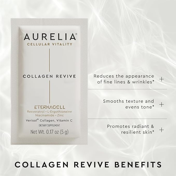 AURELIA Collagen Revive | Advanced Cellular Anti-Aging Supplement | Help Reduce Fine Lines &amp Wrinkles | with Zinc Resveratrol Niacinamide Ergothioneine &amp Vitamin C