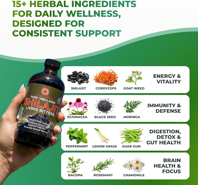 Essence Herbs Shilajit Bitters Liquids Made with Shilajit Moringa Black Seed &amp More (Pack of 1)