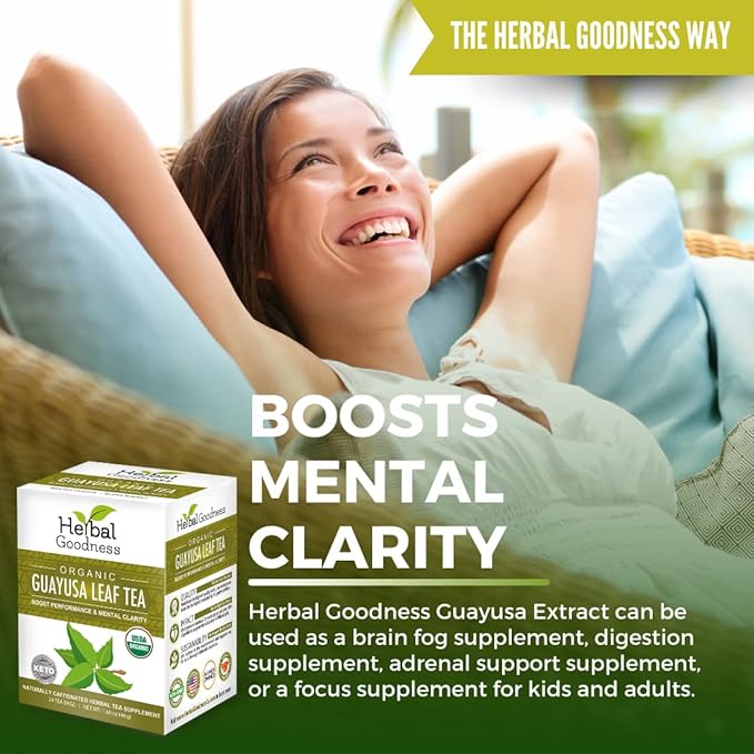 Guayusa Leaf Tea - Mental Clarity Organic Natural Caffeine Drink Energy Supplement Coffee Alternative Oxidative Stress - 6/24 Tea Bags - Herbal Goodness (6 Boxes)