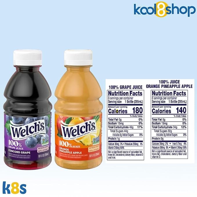 Welch’s 100% Variety Pack Juice Drink 10 fl oz Plastic Bottle 24 Pack + 2 Reusable Snack Bags by KOOL8SHOP Infinite Deals