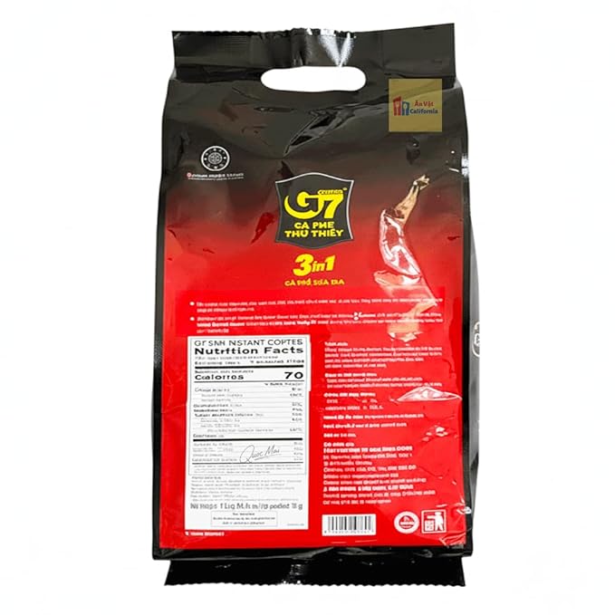 TRUNG NGUYEN G7 3-IN-1 Instant Coffee for Energy Boost by NANO+ Technology - Roasted Ground Coffee Blend with Non-dairy Creamer and Sugar - Strong and Pure Vietnamese Instant Coffee (100 Sticks/Bag)