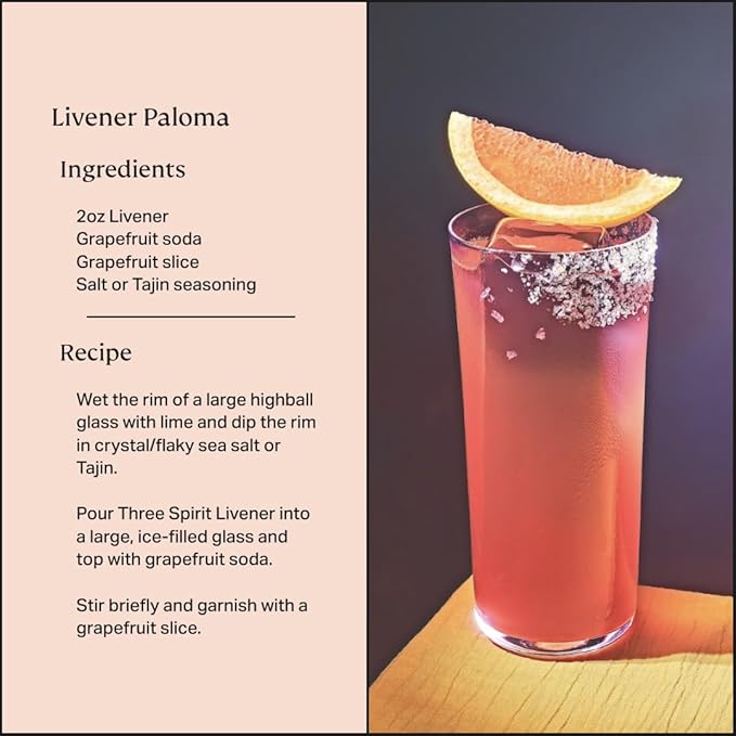 Three Spirit Non-Alcoholic Alternative Spirit- The Livener 50cl | Energizing with Natural Caffeine ADAPTOGENS &amp Watermelon &amp Ginger | Multi-Award Winning Active botanical Gluten Free &amp
