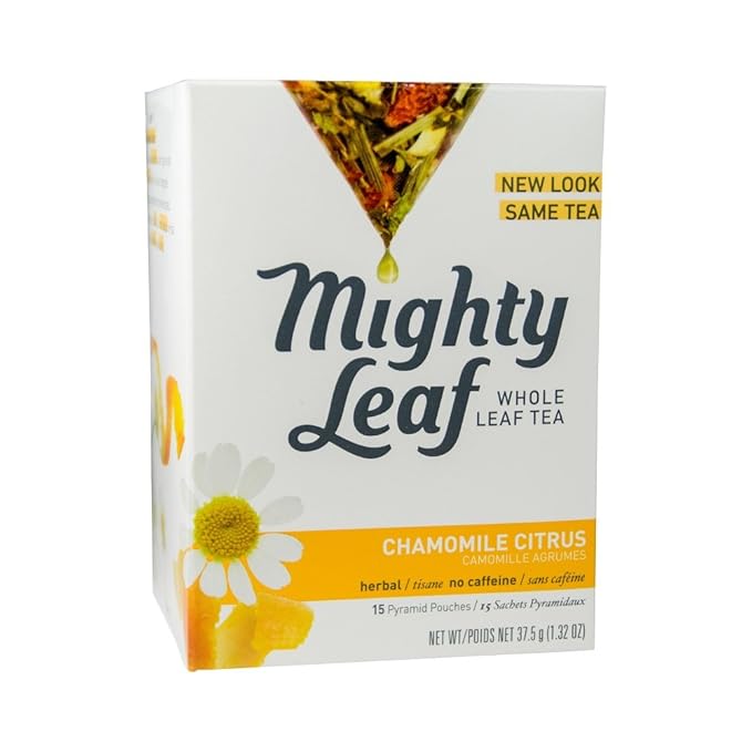 Mighty Leaf Whole Leaf Tea Chamomile Citrus 45 Tea Bags (Pack of 3 15CT each) Individual Pyramid-Style Tea Sachets of Uncaffeinated Herbal Tisane with Chamomile and Orange Peel