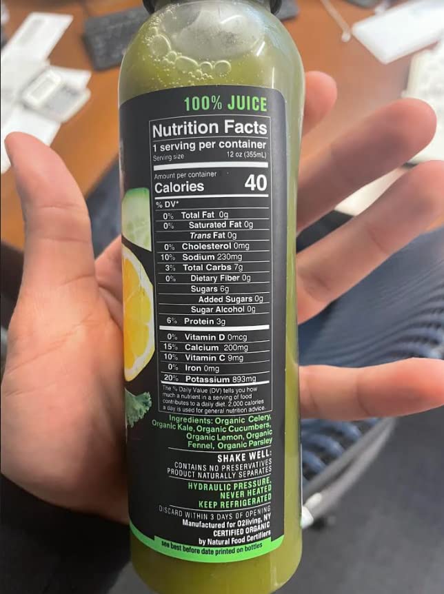 O2 Living Juice Cold Pressed Drink - Green Vitality Organic Juice Pack - No Added Sugars or Water Naturally Sweetened from Fruits Rich in Nutrients &amp Vitamins - Non-GMO - 12 fl oz - 18 Pack