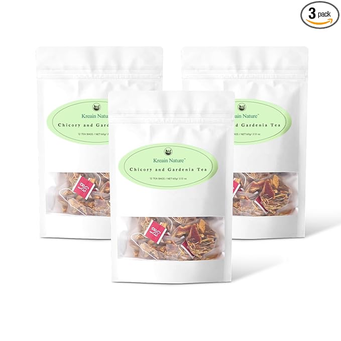 Chicory and Gardenia Tea Kreain Nature Chicory Tea Bags Support Healthy Blood Sugar Digestion Weight &amp Sleep Natural Sugar-Free Blend Vegan &amp Caffeine-Free 12 Bags (3 Pack)