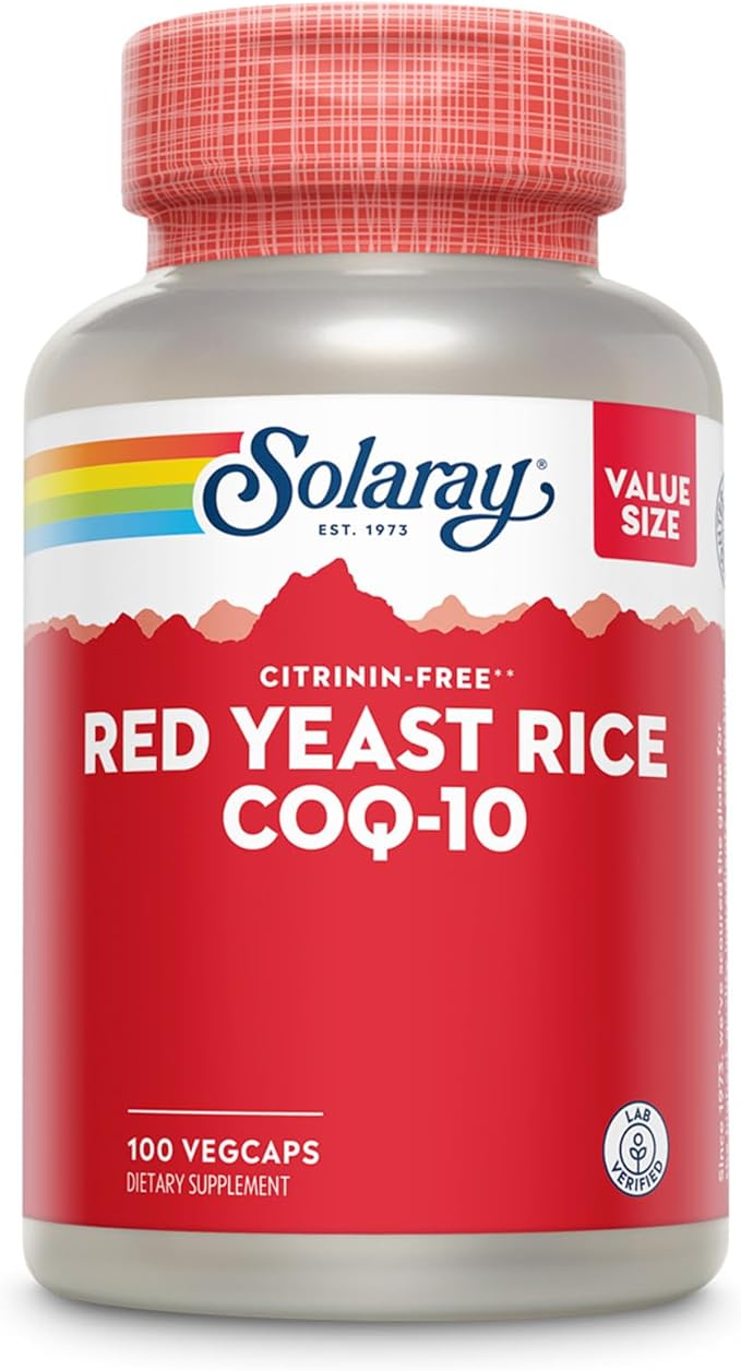 SOLARAY Red Yeast Rice Plus CoQ-10 &amp No-Flush Niacin Vitamin B-3 Healthy Heart &amp Cardiovascular Support Non-Irradiated &amp Citrinin Free 60 Day Money Back Guarantee 100 Servings 100 Veg