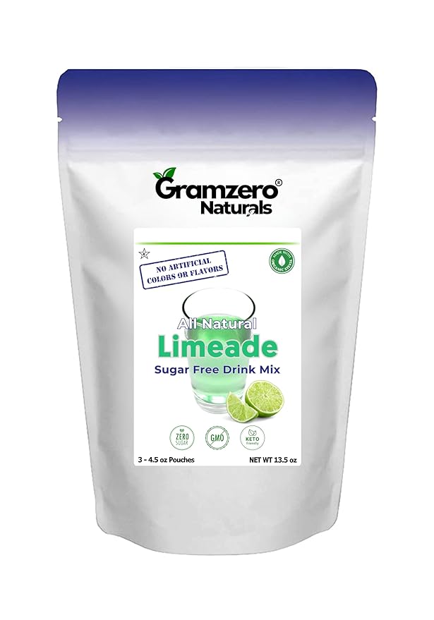 GramZero All Natural Limeade Zero Calorie Sugar Free Drink Mix Great For Nutrition Club Loaded Tea Stevia Sweetened