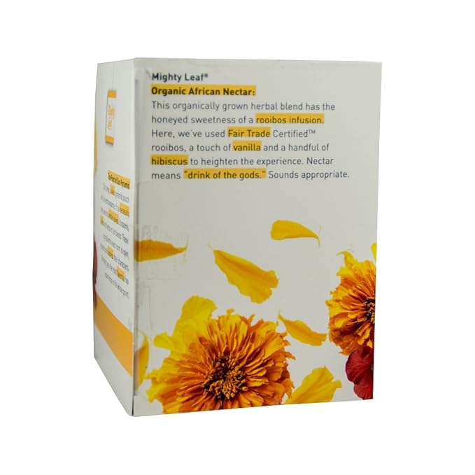 Mighty Leaf Whole Leaf Tea Organic African Nectar 45 Tea Bags (Pack of 3 15CT each) Individual Pyramid-Style Tea Sachets of Uncaffeinated Organic Rooibos Tea Delicious Hot or Iced