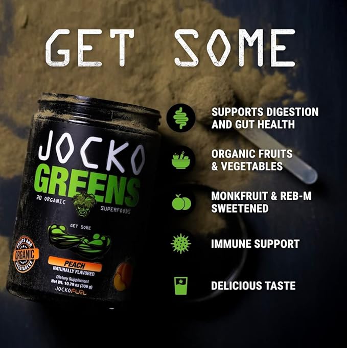 Jocko Fuel Daily Greens Powder - Premium Organic Greens Superfood Powder for Gut Health Digestion Bloating Immune Support with Spirulina Chlorella Digestive Enzymes &amp Probiotics - 30 Serving