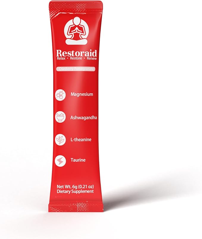 Restoraid Relaxation Drink Mix – 25 Packets | Magnesium L-Theanine Ashwagandha Taurine Glycine | Calming &amp Relaxing Supplement (Cranberry Pomegranate)