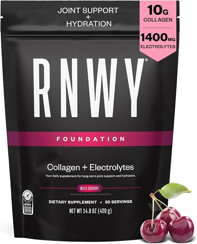 Foundation Collagen + Hydration Powder Daily Joint Support with Electrolytes Wild Cherry 10g Collagen Peptides 30 Servings