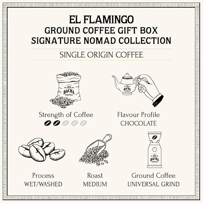 Bacha Coffee | El Flamingo Single Origin Ground Beans Medium Roast 100% Arabica Specialty Coffee 250g Signature Nomad Collection Gift Box