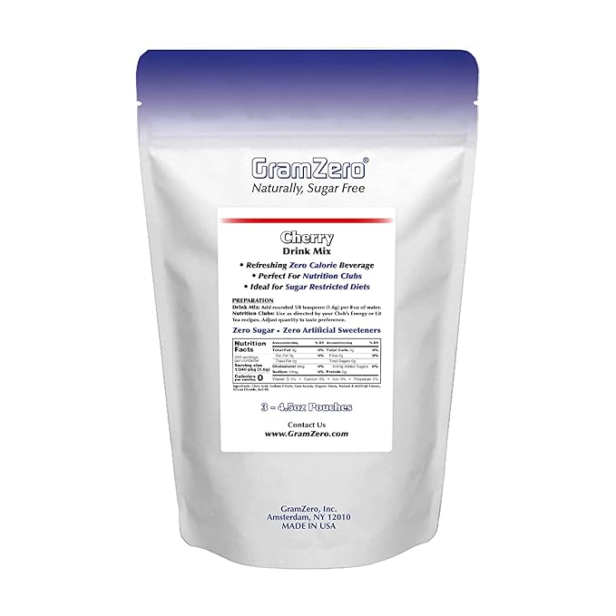 GramZero Cherry Zero Calorie Sugar Free Drink Mix Great For Nutrition Club Loaded Teas Stevia Sweetened