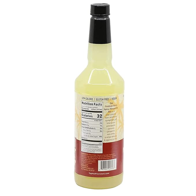 Top Hat Spicy Margarita Drink Mix - Handcrafted with 3 Chiles Pineapple Organic Agave Nectar &amp Organic Lime Juice - Low Calorie - 2 Pack of 32oz Bottles