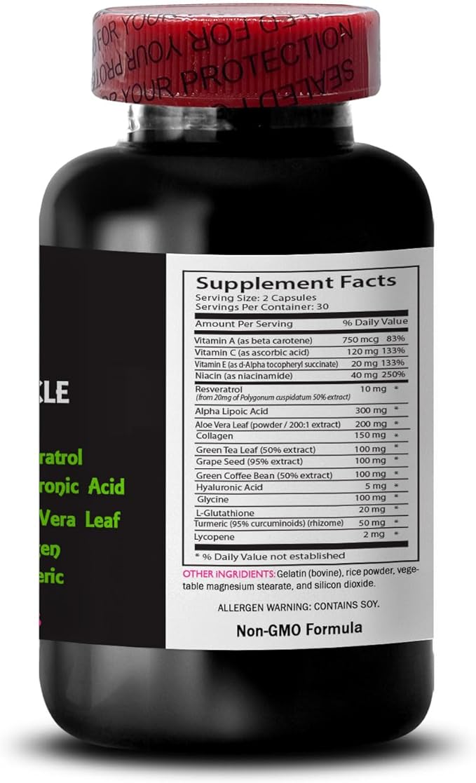 Collagen Care - Anti-Wrinkle Complex - Glycine L-Glutathione Firming Skin Aloe Vera Leaf Green Coffee Bean Hyaluronic Acid Smooth Complexion Lycopene Turmeric Power 2 Bottles 120 Capsules