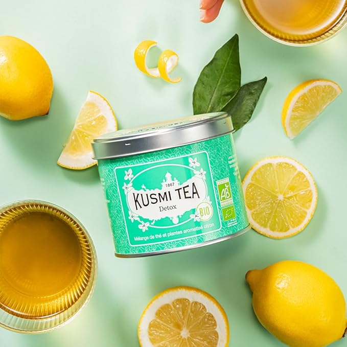 Kusmi Tea - Detox - Organic Blend of Green Tea Mate &amp Lemon - Lemongrass Rose Hip and Lemon Flavours - Enjoy Hot or Iced - Loose Leaf Tea - Tin Box of 3.5 oz - Quantity for about 50 cups