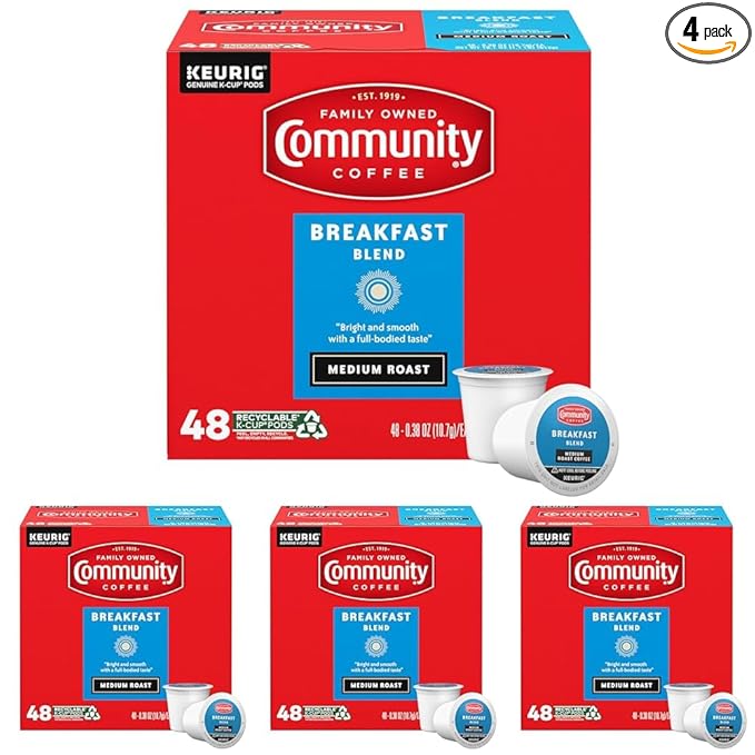 Community Coffee Breakfast Blend Medium Roast Single-Serve Keurig K-Cup Pods 48 Count (Pack of 4)