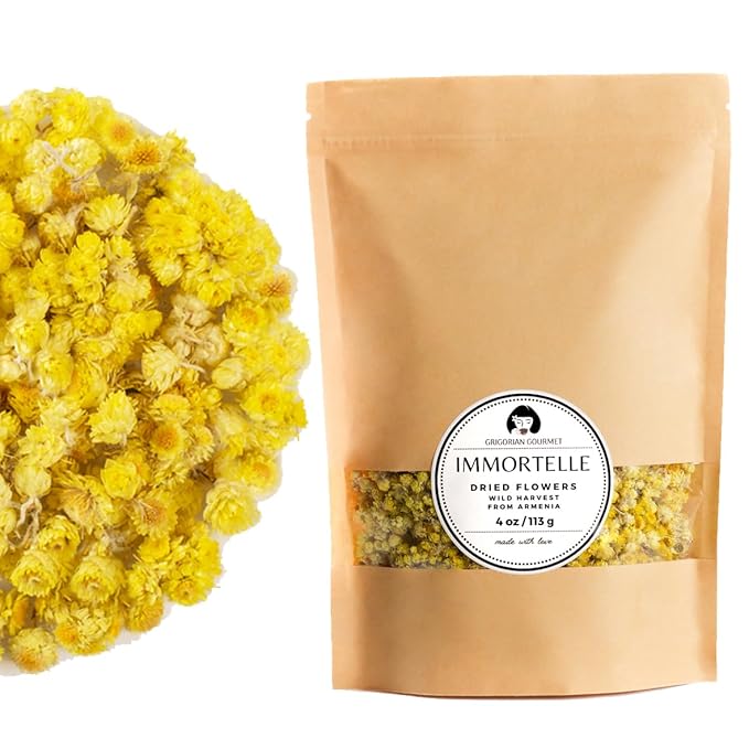 Helichrysum Immortelle Dried Flowers (4 OZ = 113 grams) Sandy Immortelle Herb Tea Wild Harvest from Armenia