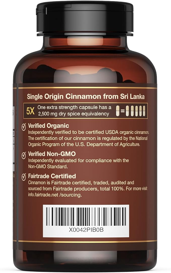 Ceylon Cinnamon Shop CinnaGuard™ Organic Ceylon Cinnamon Capsules | Extra Strength | 4 Month Supply | 120 Count - Non-GMO &amp Gluten Free Supplement