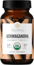 Truvani Organic Ashwagandha | Daily Energy Positive Mood Support Supports Brain Health | Supports Muscle Growth and Endurance | Healthy Sleep Support | Non-GMO | 30 Day Supply