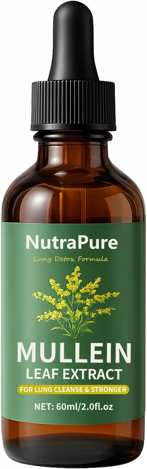 Nutrapure Mullein Extract Drops for Lung Organic Mullein Leaf Supplement Support Lung Cleanse &amp Detox Health &amp Respiratory Comfort &amp Boosts Immune - 2.0fl.oz (1)