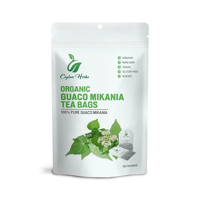 100 Guaco Mikania Tea Bags - 100% Pure Organic Wild-Crafted Herbal Tea Bags for a Refreshing Earthy Brew