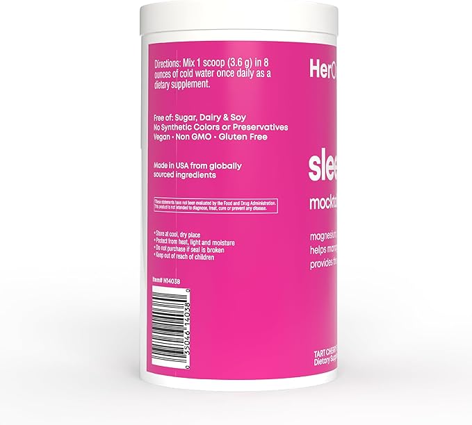 Her Own Sleepy Girl Magnesium Drink Mix Sleep Support Powder with Magnesium Melatonin and Tart Cherry Rest Supplement Mocktail Drink Mix Vegan Gluten Free Tart Cherry Flavor 60 Servings