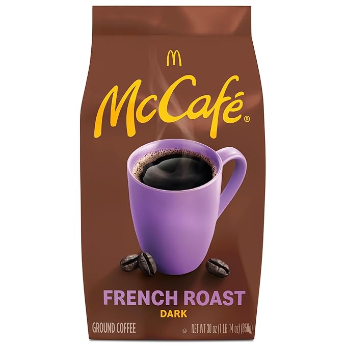 McCafe French Roast Ground Coffee Dark Roast Dark Cocoa Flavor Hints Premium Quality Responsibly Sourced Kosher Certified 30oz. Bag