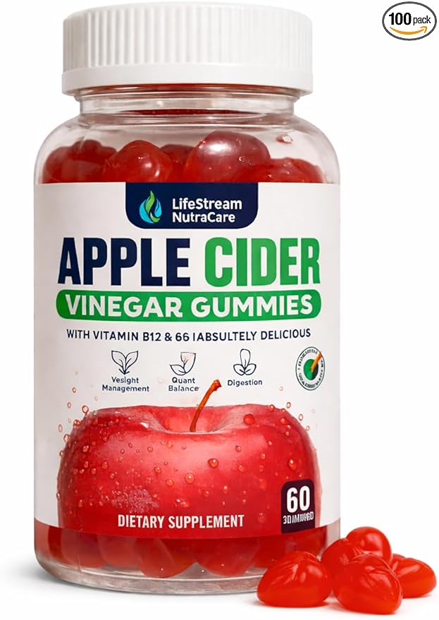 Apple Cider Gummies – Apple Flavor Chewable Gummies – Easy Daily Supplement – Non-GMO Gluten-Free – 60 Count