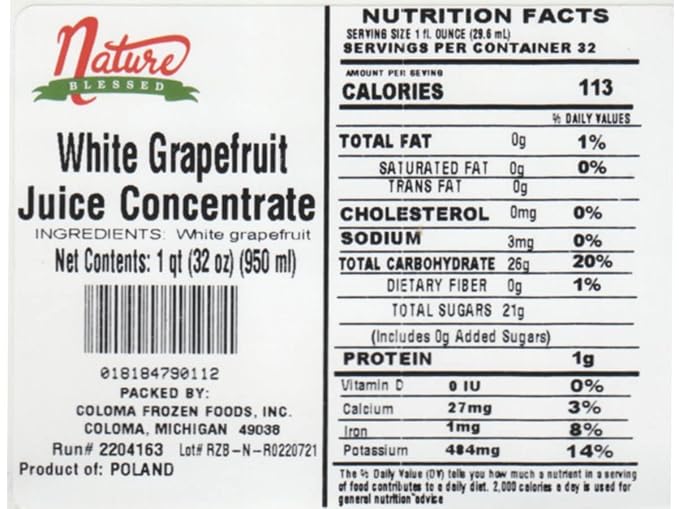 Nature Blessed 100% White Grapefruit Juice Concentrate - 2 Quarts (2/32 fl oz bottles) Applications: Excellent for Home Wine Making Home Brewing Distilling Ale Smoothies Making Jelly