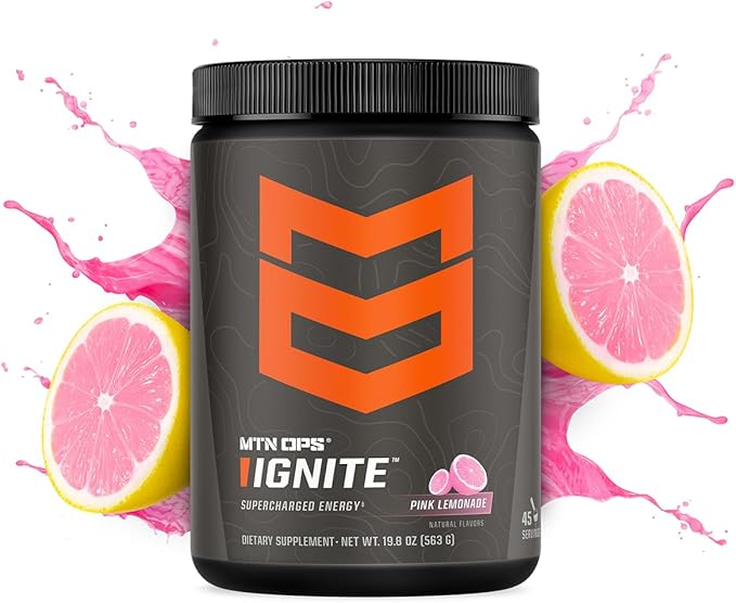 MTN OPS Ignite Energy Drink Powder Gluten Free Nootropic Supplement Drink Mix L Arginine L Citrulline Caffeine &amp Nootropic Sugar Free Drink Mix 45 Servings Pink Lemonade